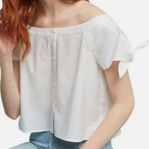 Corey Lynn Calter 100% Cotton Crop Tie Sleeve Button Front Top